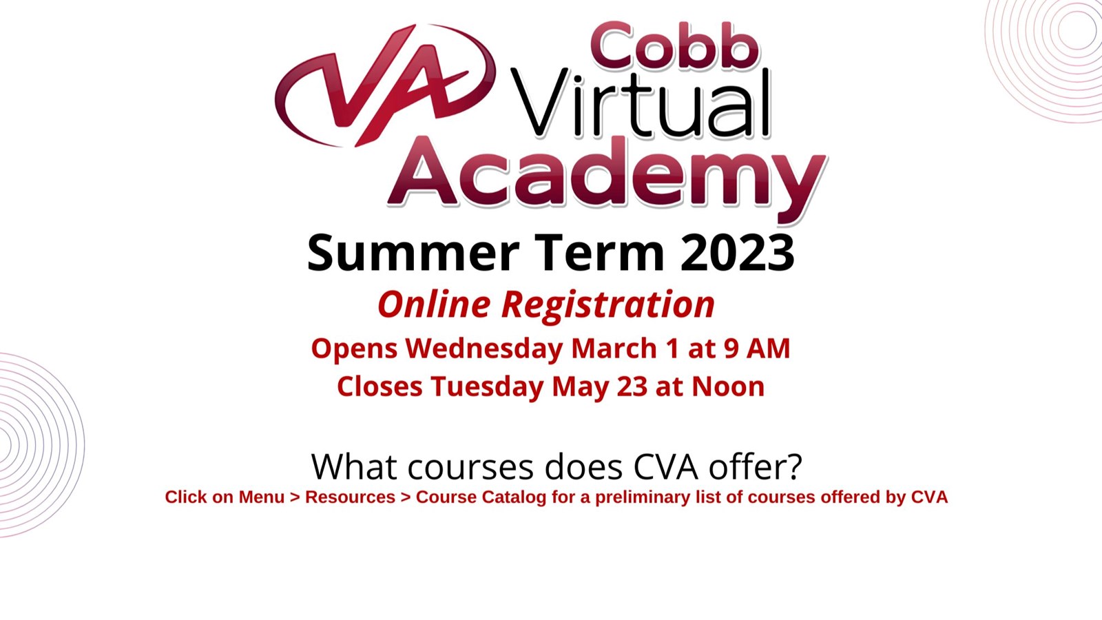 CVA Summer Registration Information